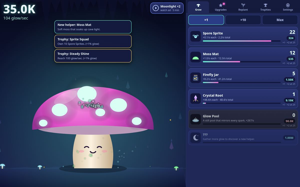 Glowshroom Grotto at Tesla-class landscape size